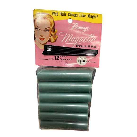 NOS Vintage Magnette 12 pack of Meduim Rollers with Large Bobby Pins - Picture 1 of 2